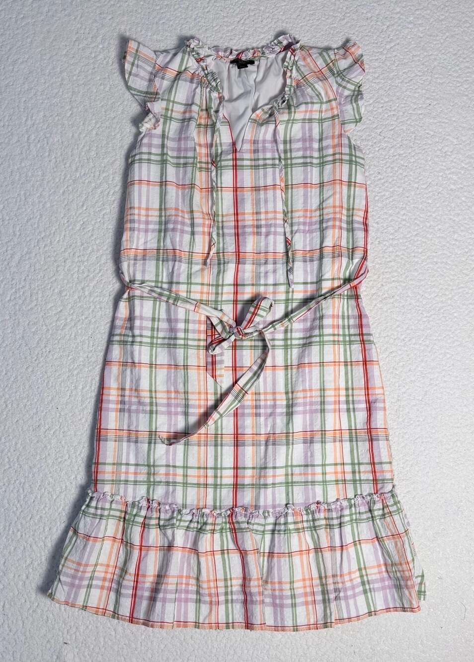 Ann Taylor Factory Petite Plaid Ruffle Trim Tie-Waist Dress